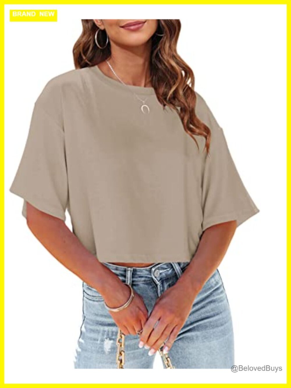 Women's Half Sleeve Cropped T-Shirt Drop Shoulder Round Neck Cotton Blend Tee